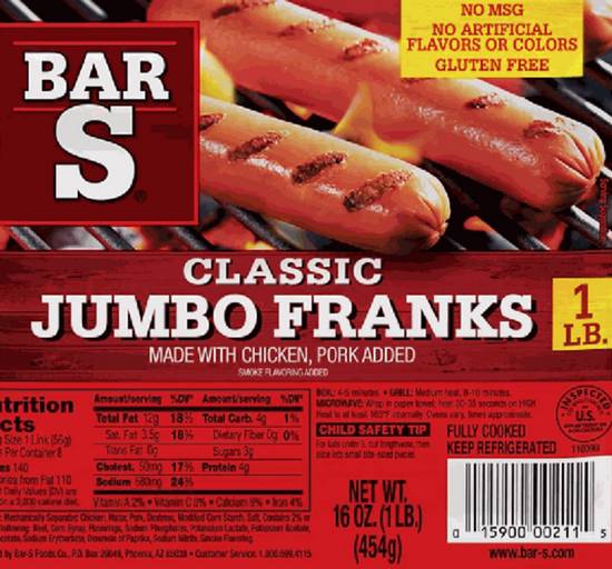 Order Bar S - Classic Jumbo Franks food online from IV Deli Mart store, Goleta on bringmethat.com
