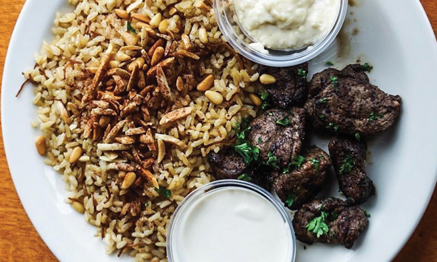 Order Mediterranean Lamb Plate food online from Aladdins eatery store, Akron on bringmethat.com
