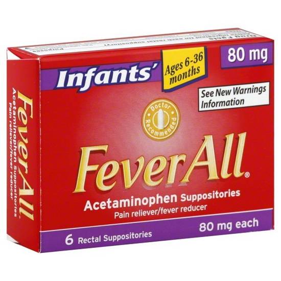 Order FeverAll Acetaminophen Suppositories for Infants 80 mg (6 ct) food online from Rite Aid store, EAST AURORA on bringmethat.com