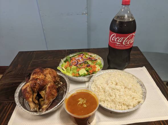 Order COMBO 1 - pollo entero /arroz/habichuela / soda /0/ ensalada/ food online from El Camino Feliz store, Paterson on bringmethat.com