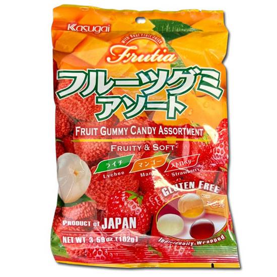 Order Kasugai Frutia Gummy Candy - Lychee, Mango, Strawberry food online from IV Deli Mart store, Goleta on bringmethat.com