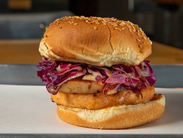 Order Hawaiian Wild Salmon Burger (P) food online from Burgerim store, Riverside on bringmethat.com