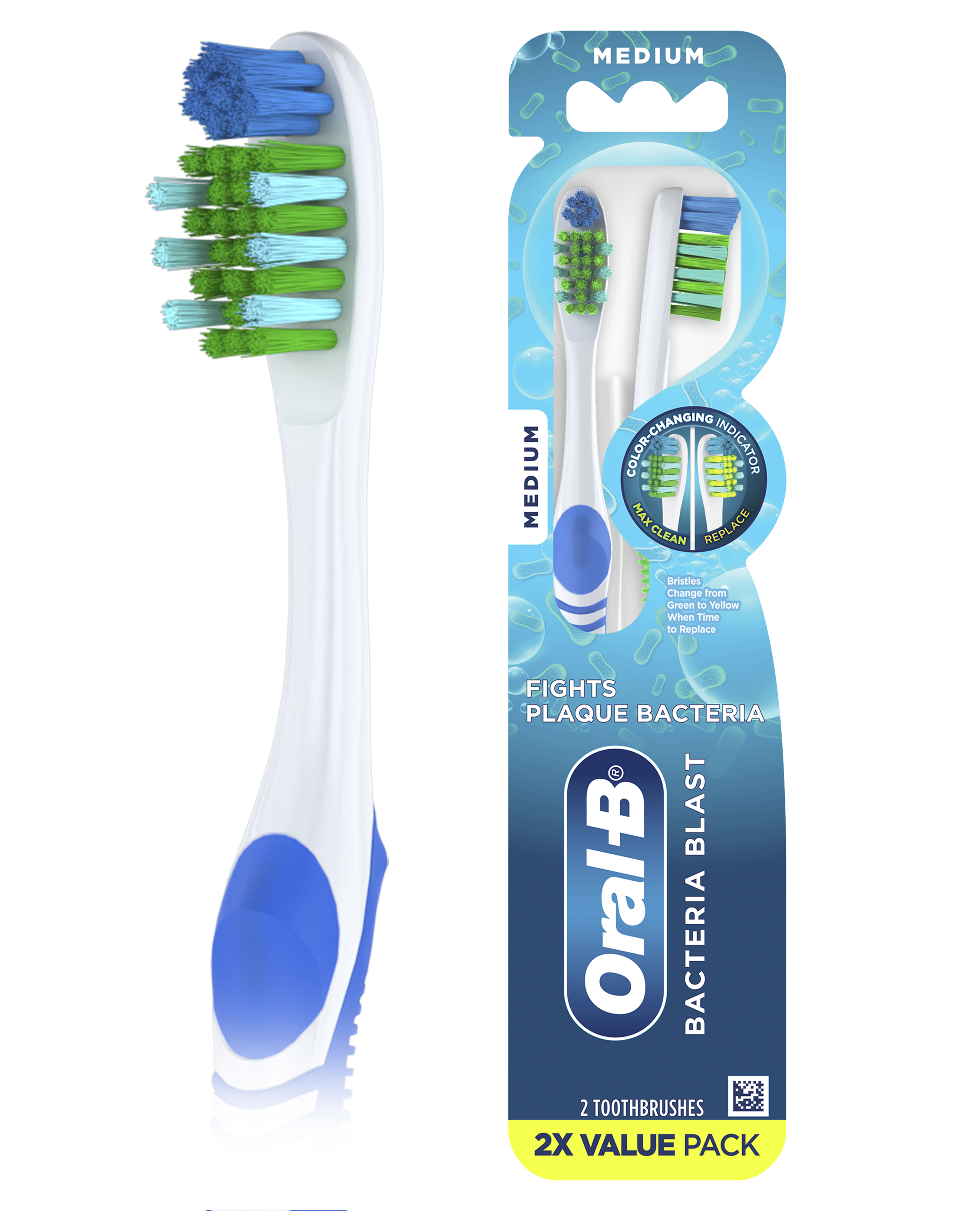 Order Oral-B Bacteria Blast Manual Toothbrush - Medium, 2 ct food online from Rite Aid store, MILLER PLACE on bringmethat.com