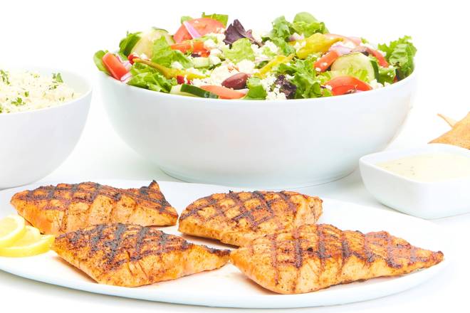 Order Grilled Salmon Family Feast for 6 food online from Taziki Mediterranean Café store, Tulsa on bringmethat.com