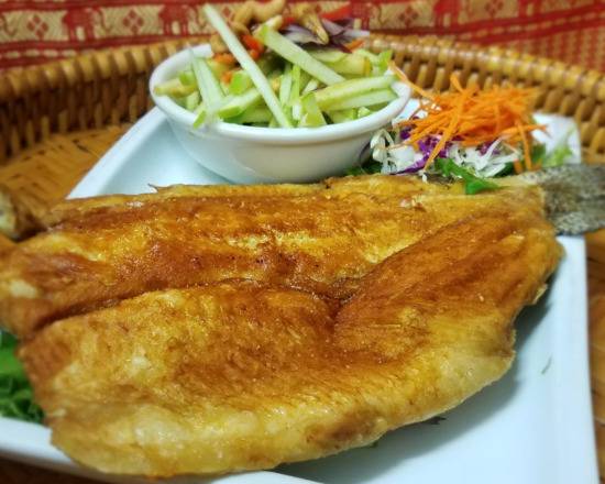 Order Fried Trout with Spicy Apple Slaw food online from Indra Restaurant store, Glendale on bringmethat.com