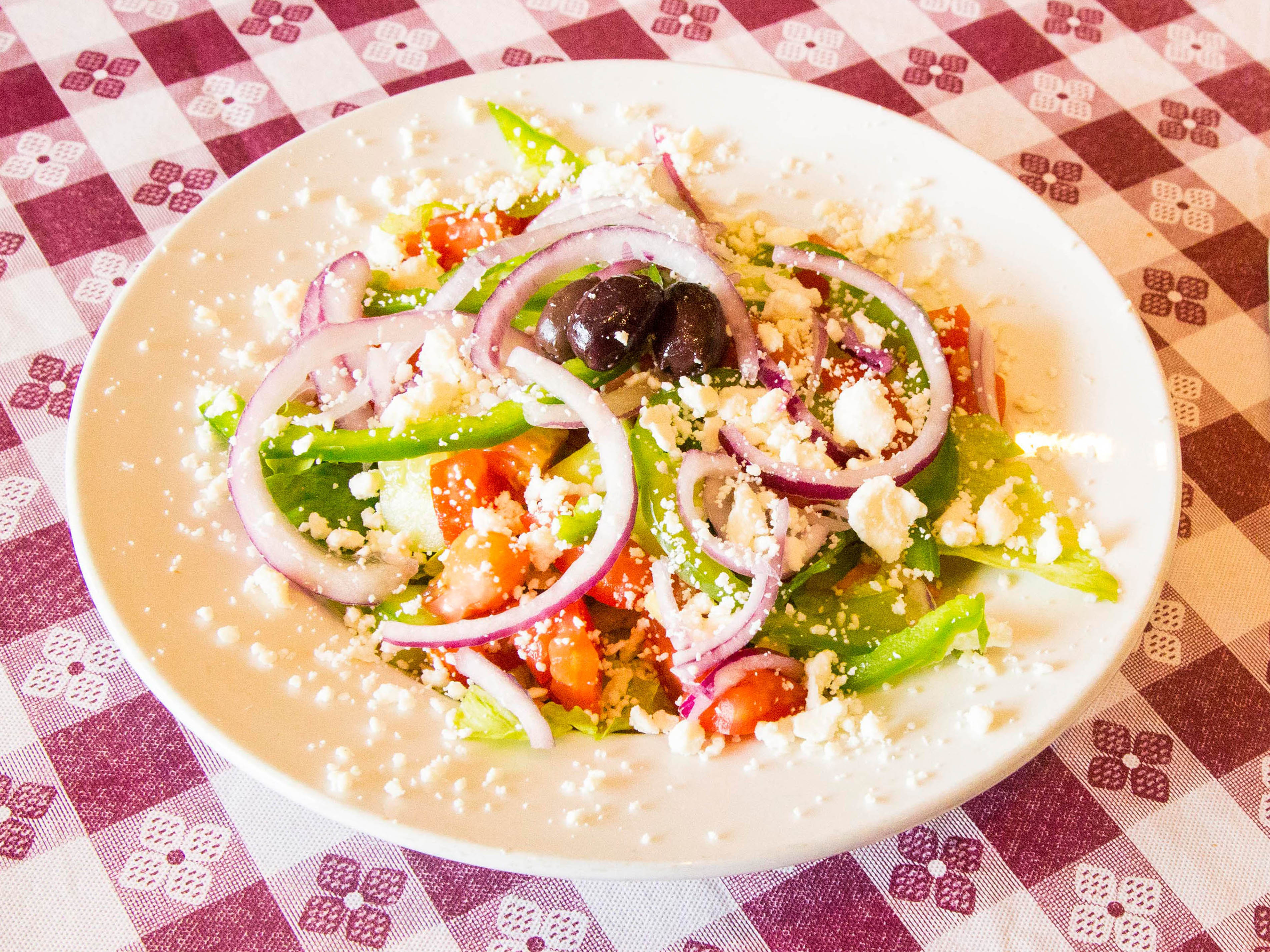 Order Greek Salad (Whole) food online from Bella Pizza & Pasta store, Bothell on bringmethat.com