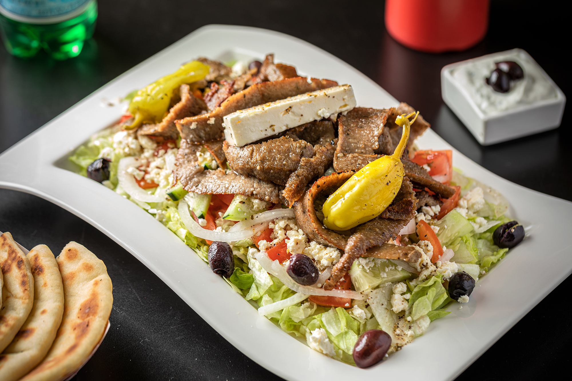 Order Gyro Salad - Freshly prepared and Made-to-Order Grecian Salad food online from Georges Hot Dogs store, Chicago on bringmethat.com