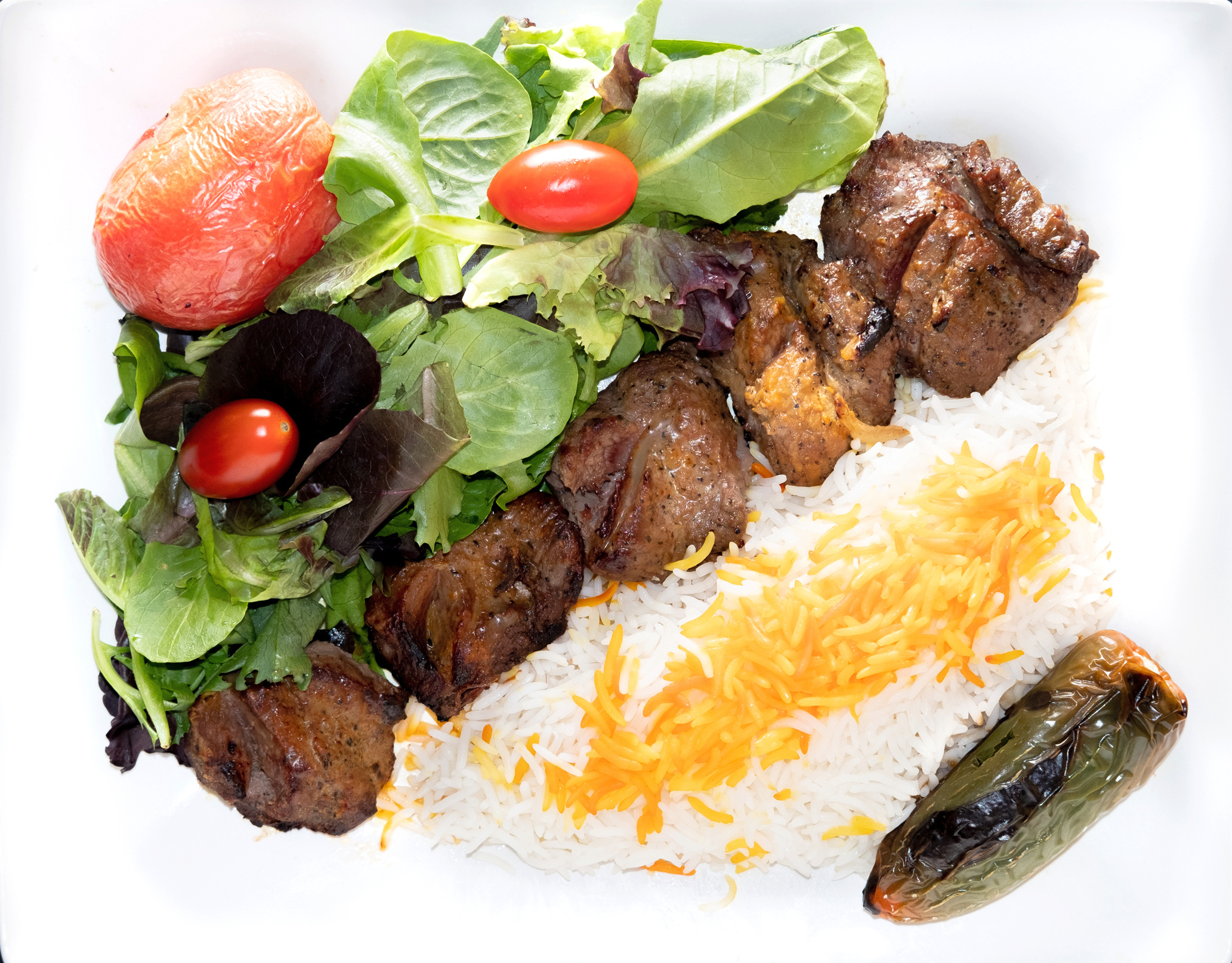 Order 5. Filet Kabob Plate food online from Shayan Express store, Los Angeles on bringmethat.com