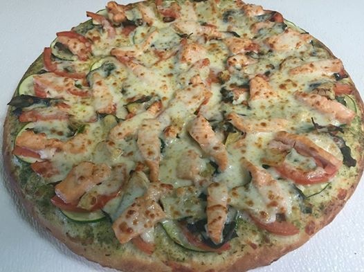 Order 19. Pesto Salmon Pizza food online from Fast Pizza Delivery store, San Jose on bringmethat.com