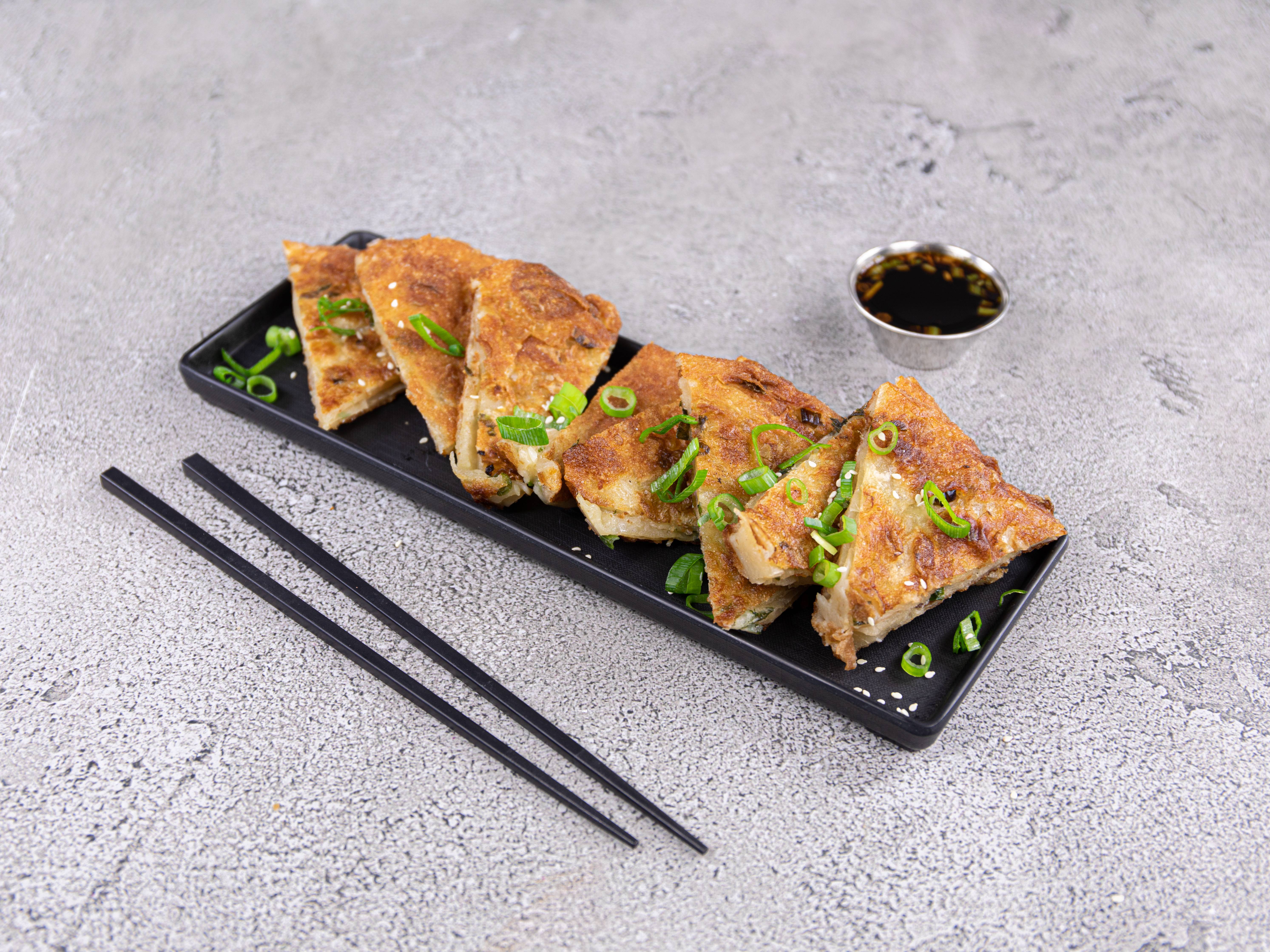 Order A16. Seafood Scallion Egg Pancakes food online from Dumpling House store, Newton on bringmethat.com