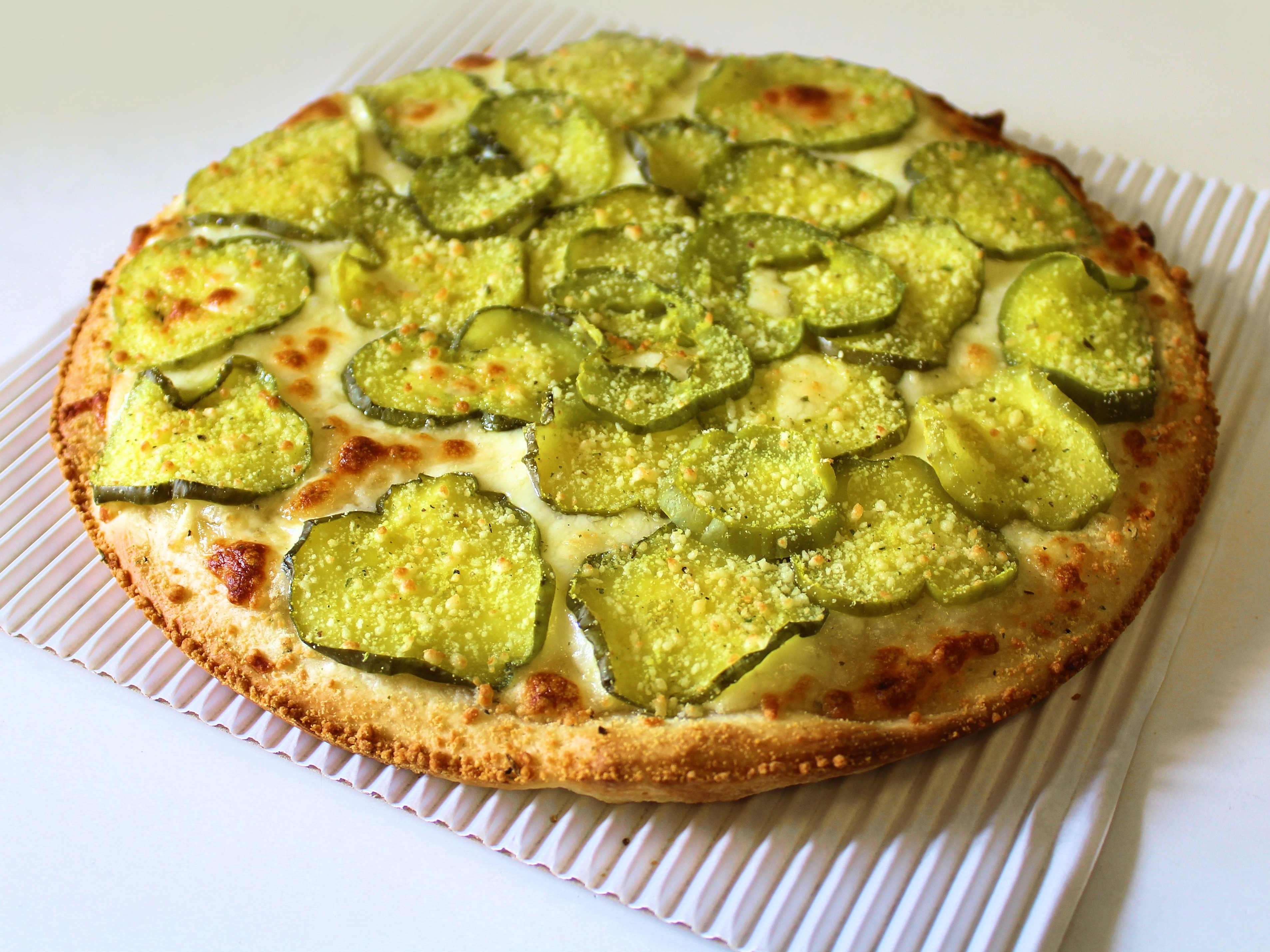Order Pickle Pizza - 14" Meduim food online from Powerhouse Pizza store, Camden on bringmethat.com