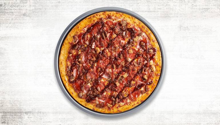 Order All Meat with BBQ & Honey Hot Drizzle food online from Pasqually Pizza & Wings P595 store, Ft Worth on bringmethat.com