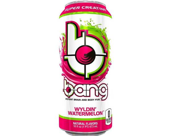 Order Bang Energy Drink with CoQ10 & Creatine - Wyldin' Watermelon, 16 Fl Oz.  food online from Pit Stop Liquor Mart store, El Monte on bringmethat.com
