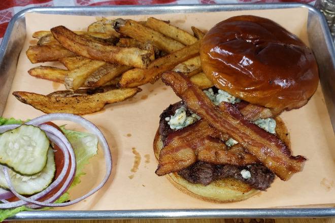 Order Bacon Blue Burger food online from The Horseshoe Grill store, Tucson on bringmethat.com