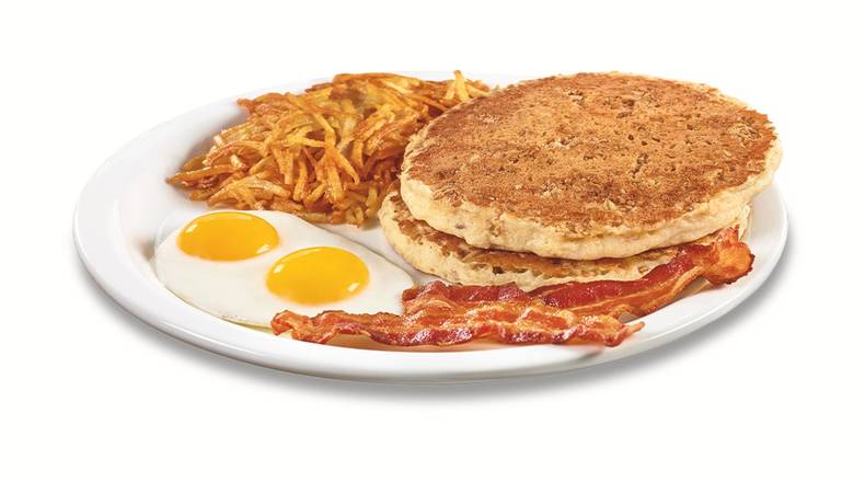 Order Hearty 9-Grain Pancake Breakfast  food online from Denny store, Fairfield on bringmethat.com