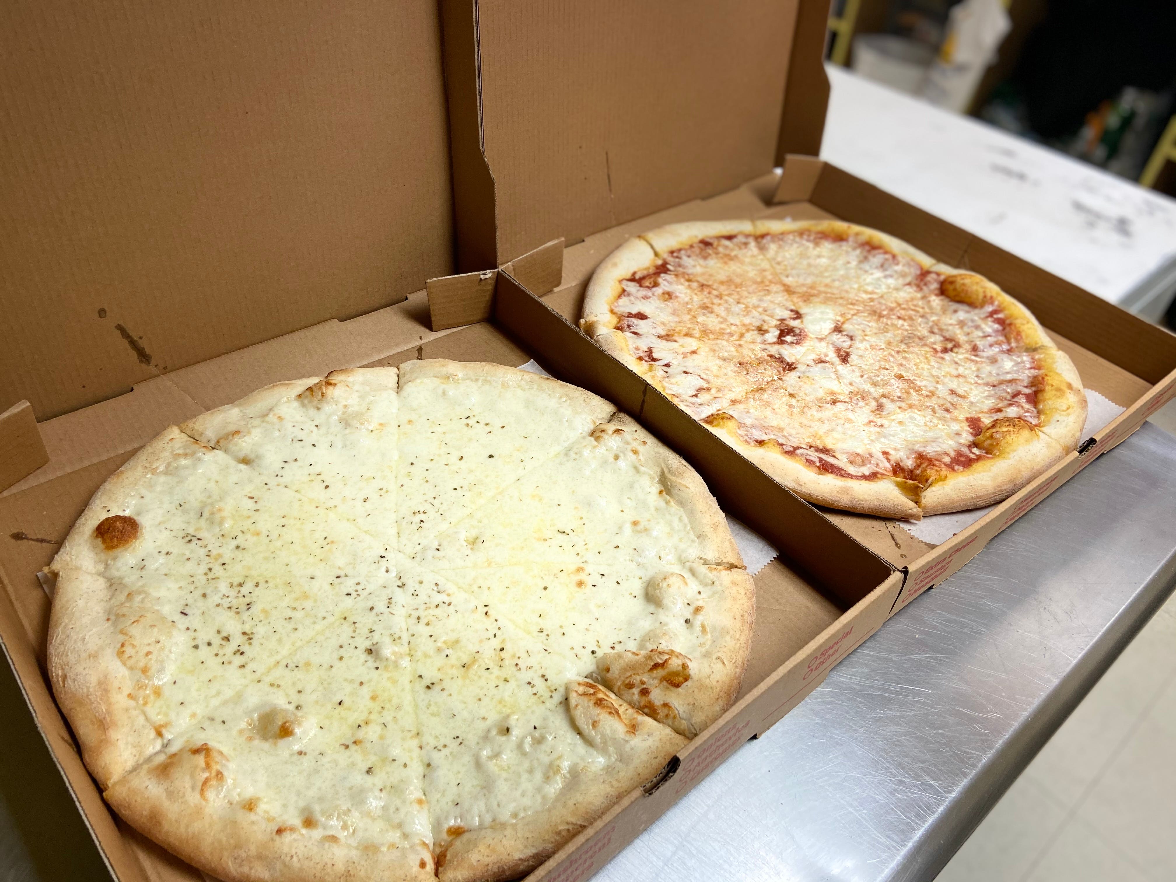 Order White Cheese Pizza - Medium 14" (6 Slices) food online from Gino Pizza store, Lindenwold on bringmethat.com