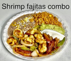 Order 10. Shrimp Fajitas food online from Super Burritos Mexican Food store, Redding on bringmethat.com