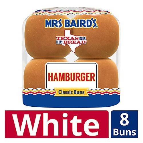 Order Mrs Baird's · Classic White Hamburger Buns (8 ct) food online from United Supermarkets store, Plainview on bringmethat.com