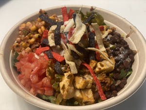 Order Chicken and Chorizo with Queso Rice Bowl food online from Hot Pita Food Court store, Fort Campbell on bringmethat.com