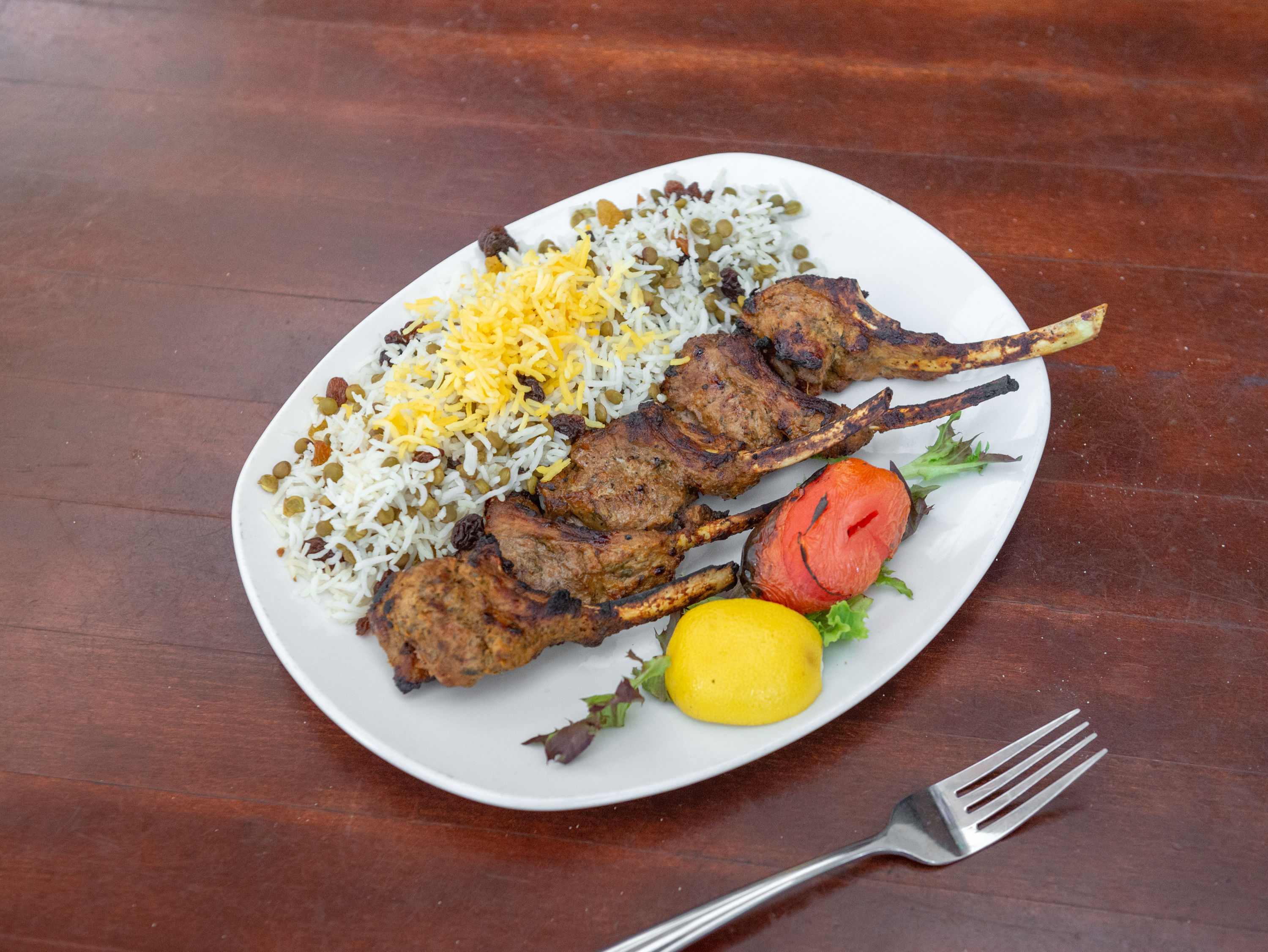 Order Rack Of Lamb Kabob Dinner food online from Sufi store, Atlanta on bringmethat.com