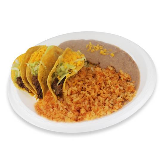 Order 1. Three Tacos (Your Choice) food online from Viva Burrito store, Tucson on bringmethat.com