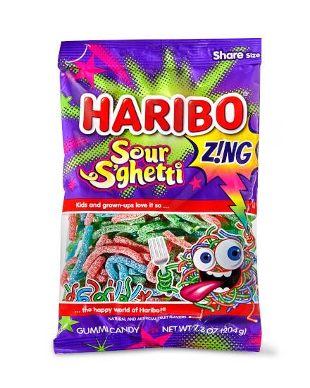 Order Haribo Gummy Candy - Sour S’ghetti 5 oz food online from Pink Dot Logan Heights store, San Diego on bringmethat.com