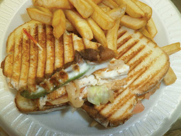 Order Grilled Chicken Breast Philli Panini  food online from Tharsy Grill store, Baltimore on bringmethat.com