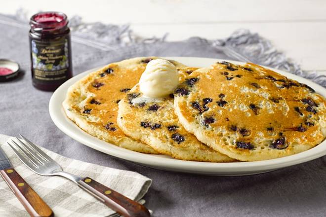Order Wild Maine Blueberry Pancakes food online from Cracker Barrel Old Country Store store, Corinth on bringmethat.com