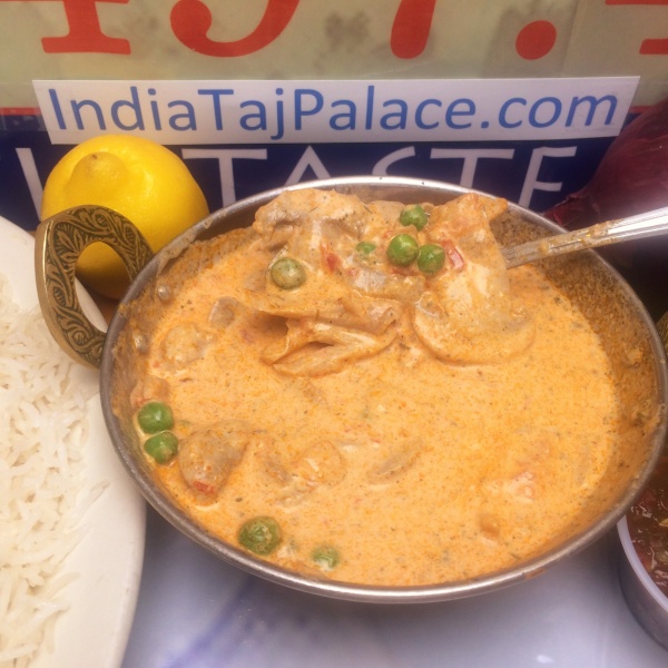 Order J17. Mushroom Mattar Masala food online from India Taj Palace store, San Antonio on bringmethat.com