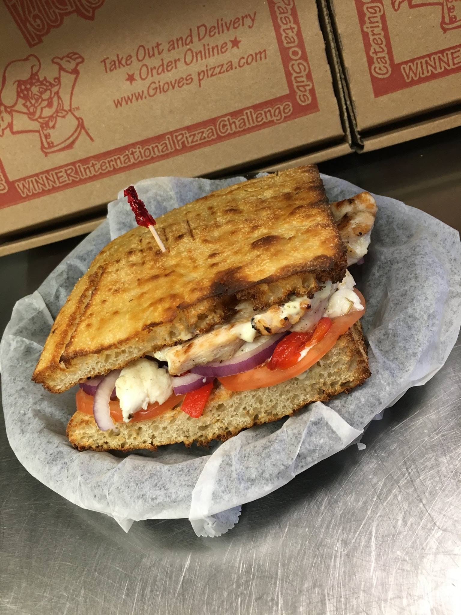 Order Carl Anthony Focaccia Panini - Half food online from Giove's Pizza store, Trumbull on bringmethat.com