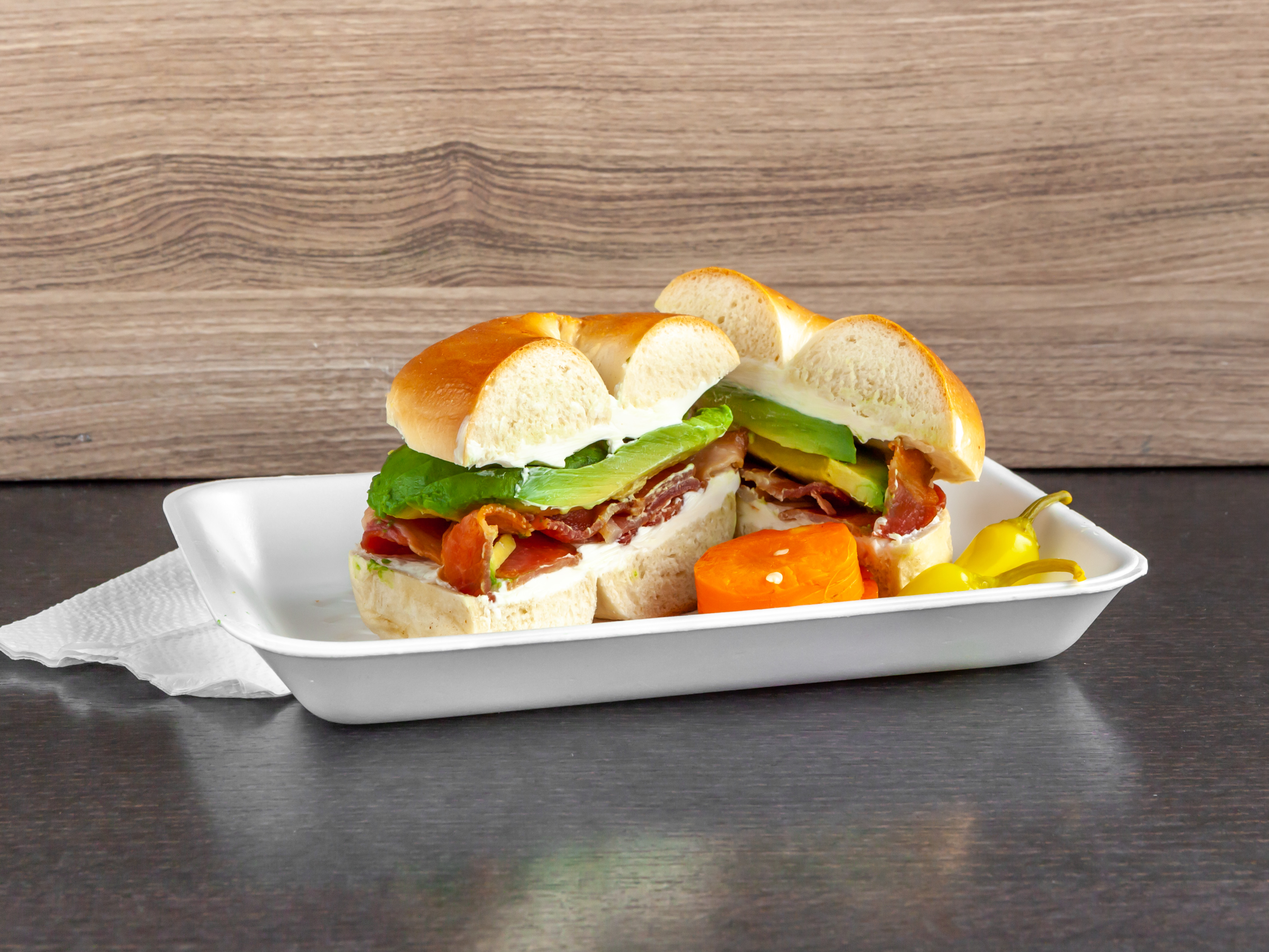 Order Bagel with Cream Cheese, Bacon, Avocado food online from Dc Donut Cafe store, Granada Hills on bringmethat.com