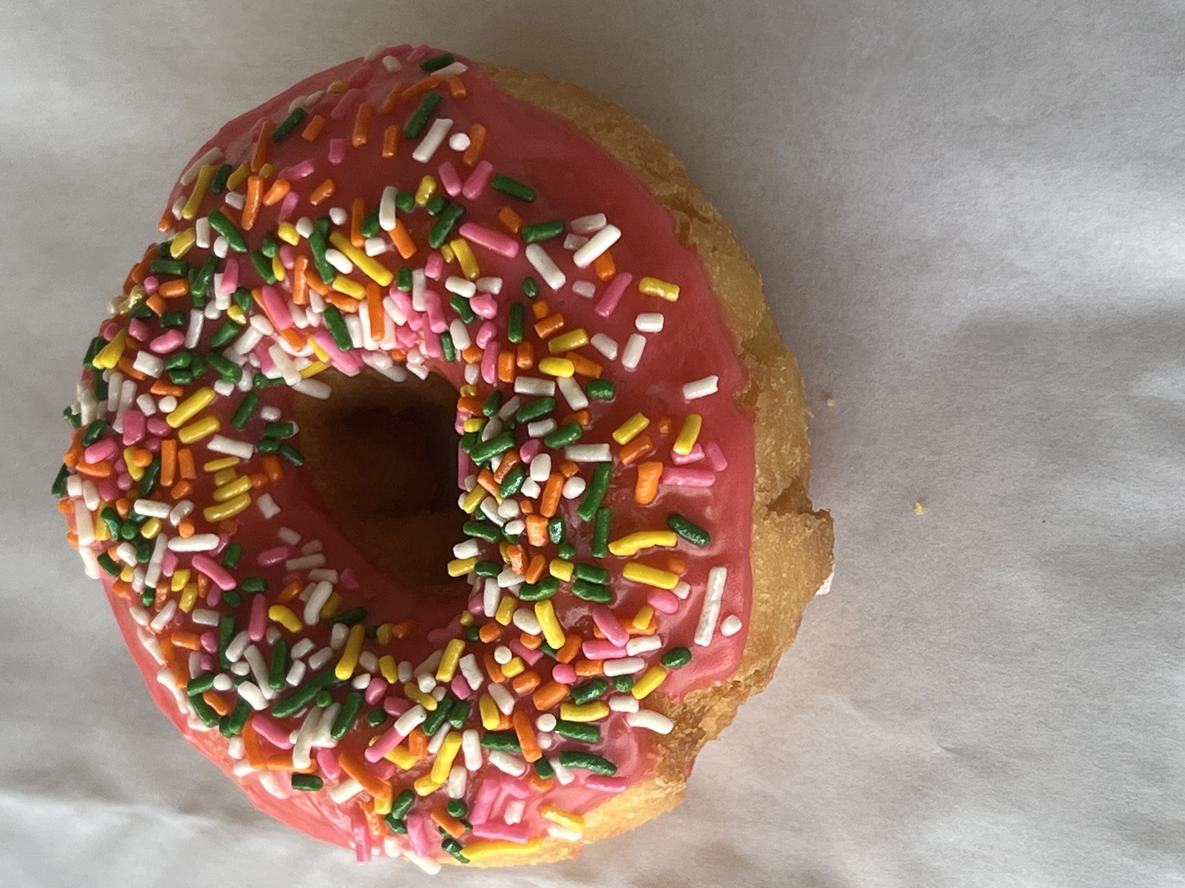 Order Rainbow Sprinkle Strawberry Cake food online from Banning Donuts store, Banning on bringmethat.com
