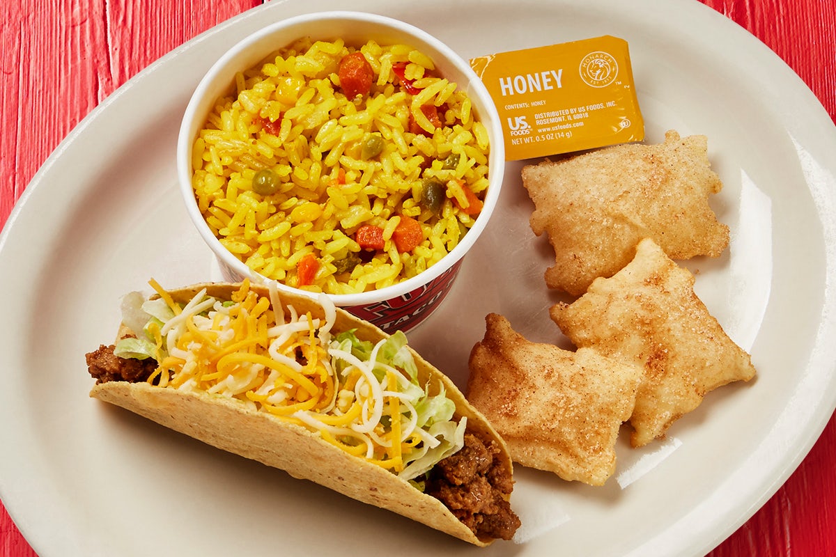 Order Kids' Taco Plate food online from Fuzzy Taco Shop store, Wichita on bringmethat.com