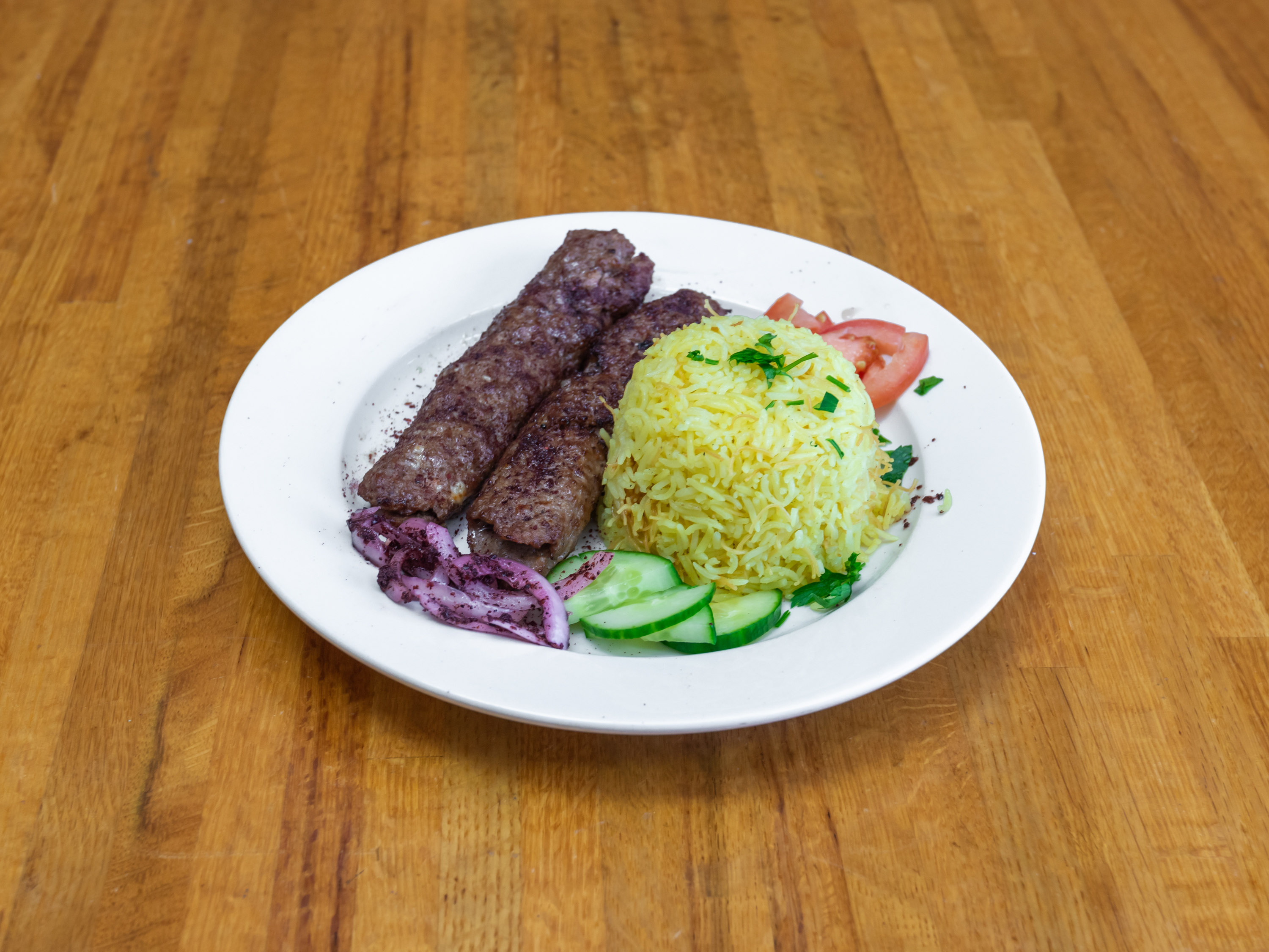 Order Beef Kabob Plate food online from Istanbul Restaurant And Bakery store, Westbrook on bringmethat.com