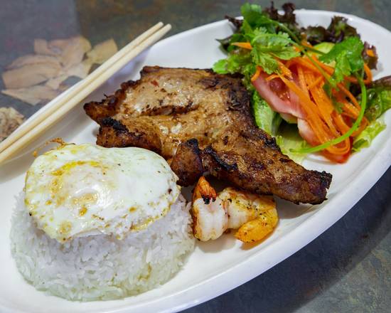 Order 23. Chargrilled Pork Chop & Shrimp with Sunny Side Up Egg food online from Viet Kitchen - Mandeville store, Mandeville on bringmethat.com