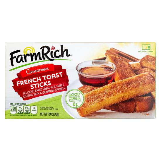 Order Farm Rich Frozen Cinnamon French Toast Sticks 12oz food online from Everyday Needs by Gopuff store, Redding on bringmethat.com