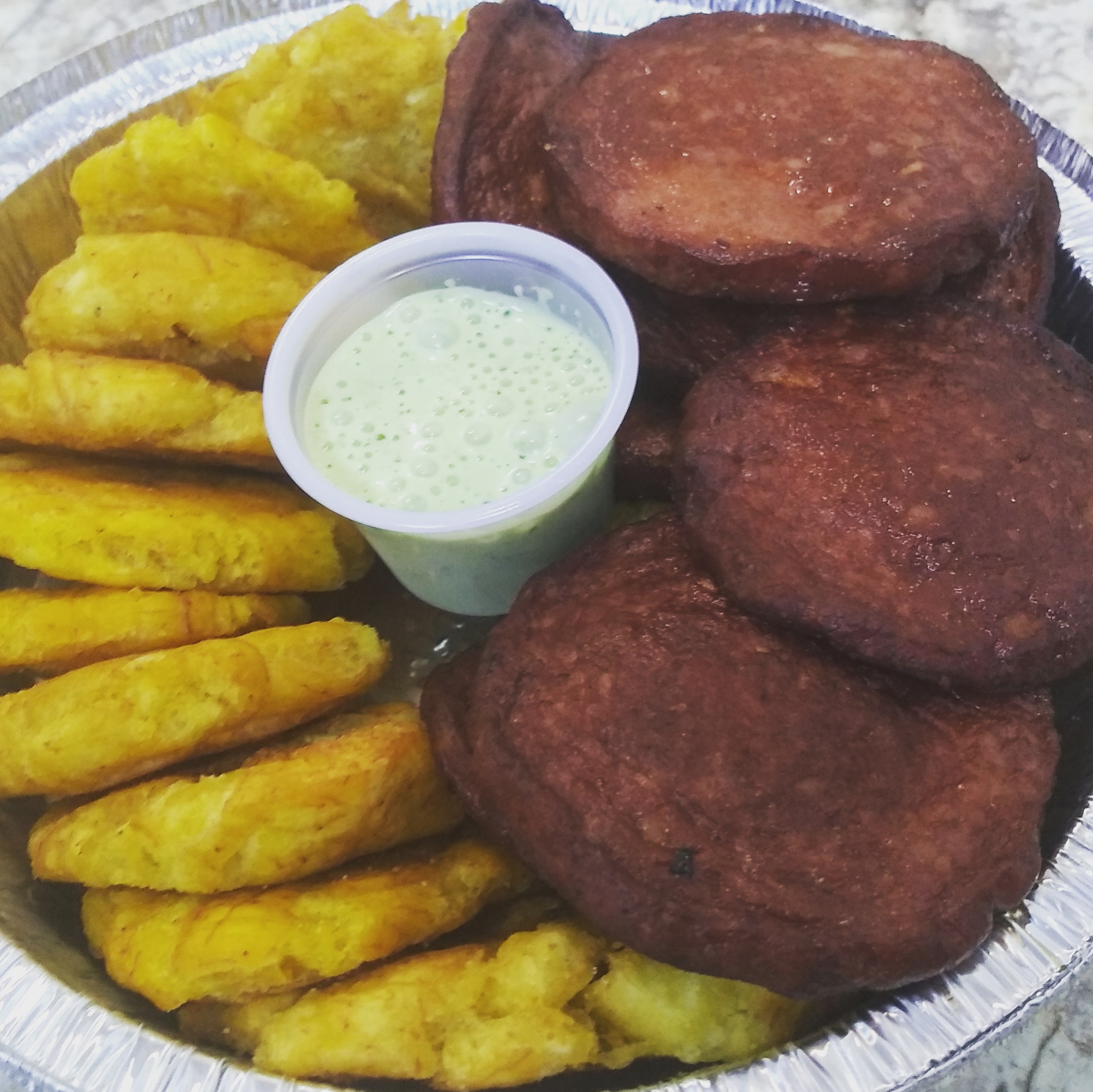 Order TOSTONES CON SALAMI FRITO food online from Oscar's Kitchen store, Bronx on bringmethat.com