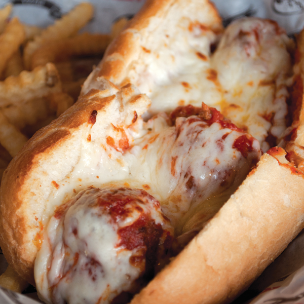 Order Meatball Parmigiana Sandwich with Fries food online from Rosati's Pizza store, Madison on bringmethat.com