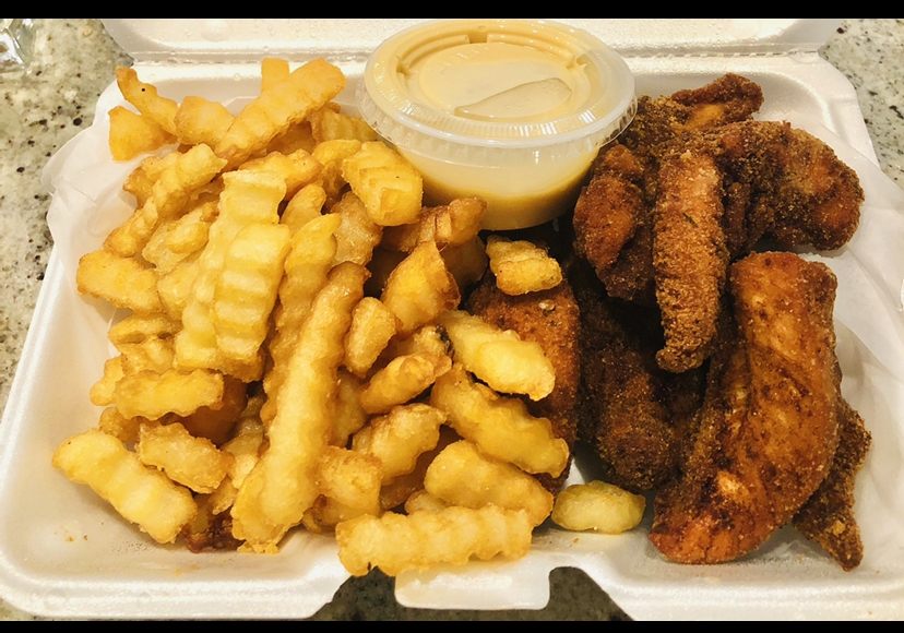 Order 4pc Chicken Fingers and fries Platter food online from Mipal Deli store, Philadelphia on bringmethat.com