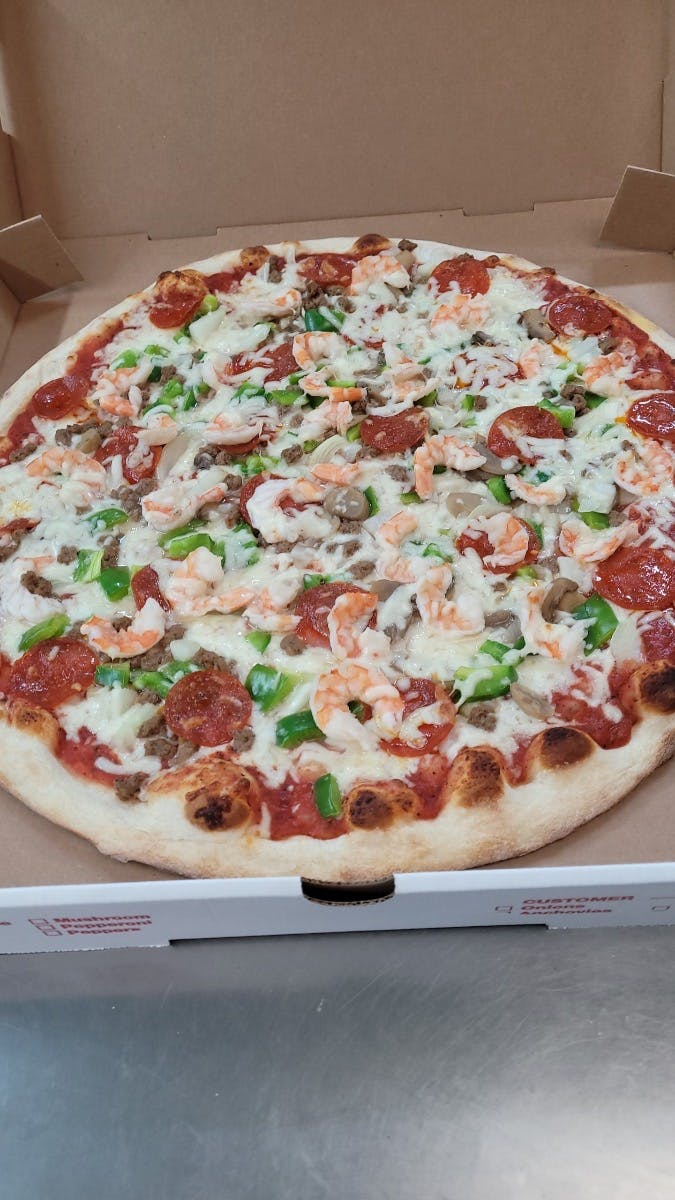 Order Shrimp Scampi Pizza - Large 16" food online from Leandro Pizza House store, Philadelphia on bringmethat.com