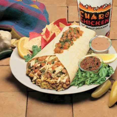 Order Giant Burrito with shredded chicken food online from Charo Chicken store, Costa Mesa on bringmethat.com