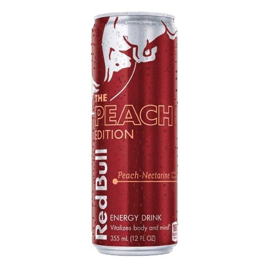 Order Red Bull Peach Edition 12oz food online from Caseys Carry Out Pizza store, Waterloo on bringmethat.com