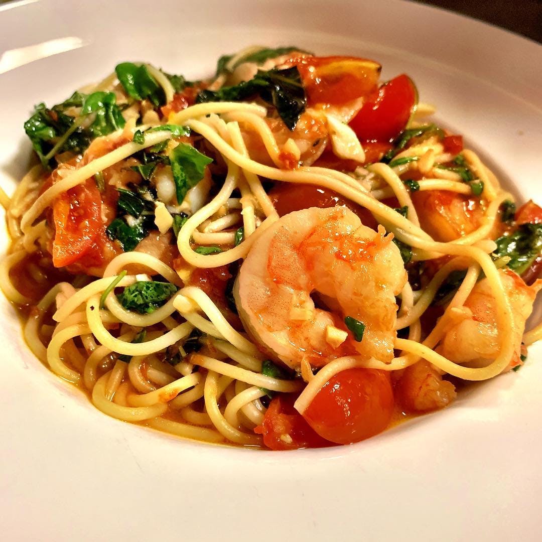 Order Spaghetti Gamberetti - Entree food online from Tomato Tomato store, Stamford on bringmethat.com