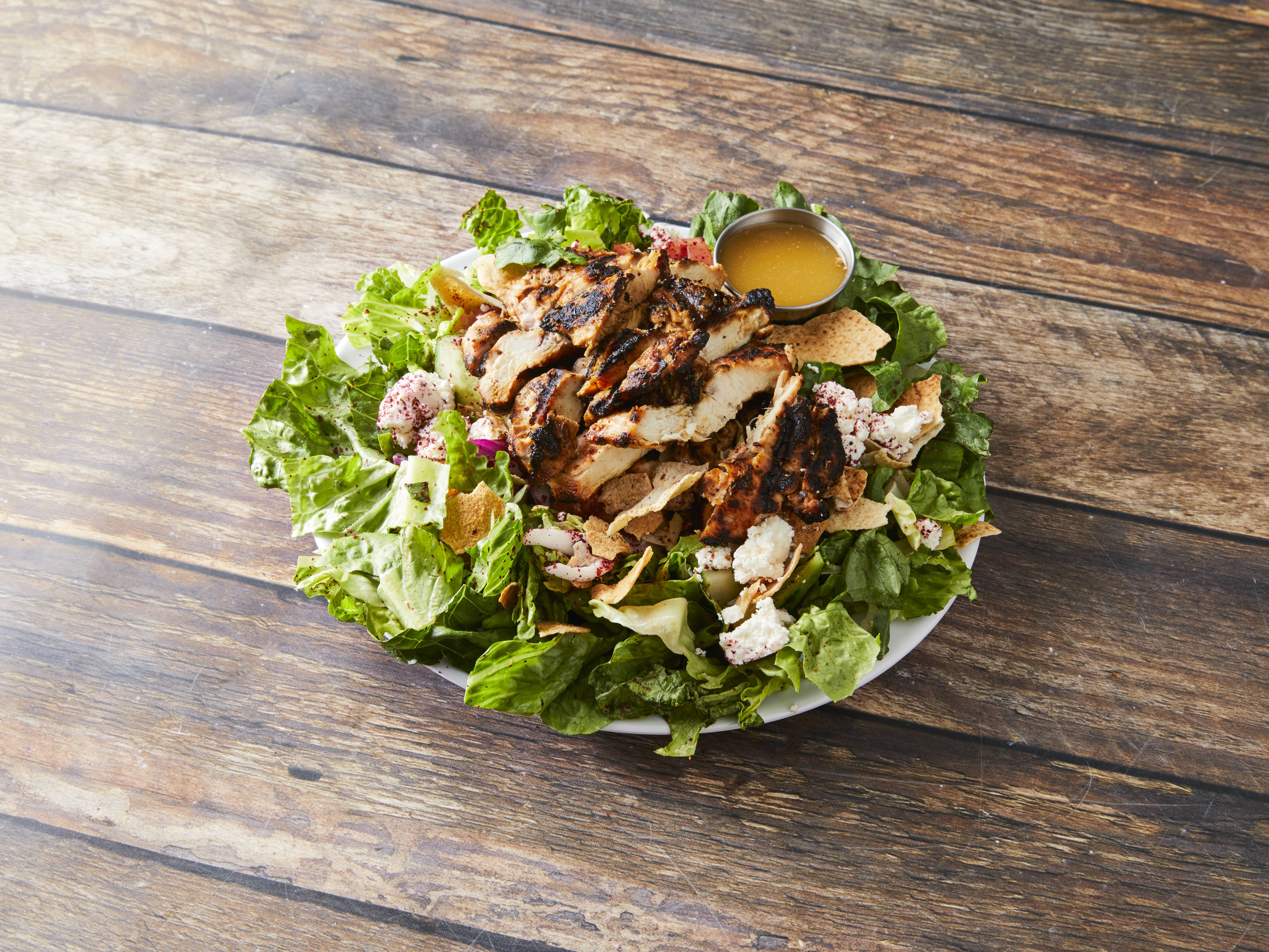 Order Fattoosh Tawook Salad food online from K & M Shish Palace store, Auburn Hills on bringmethat.com