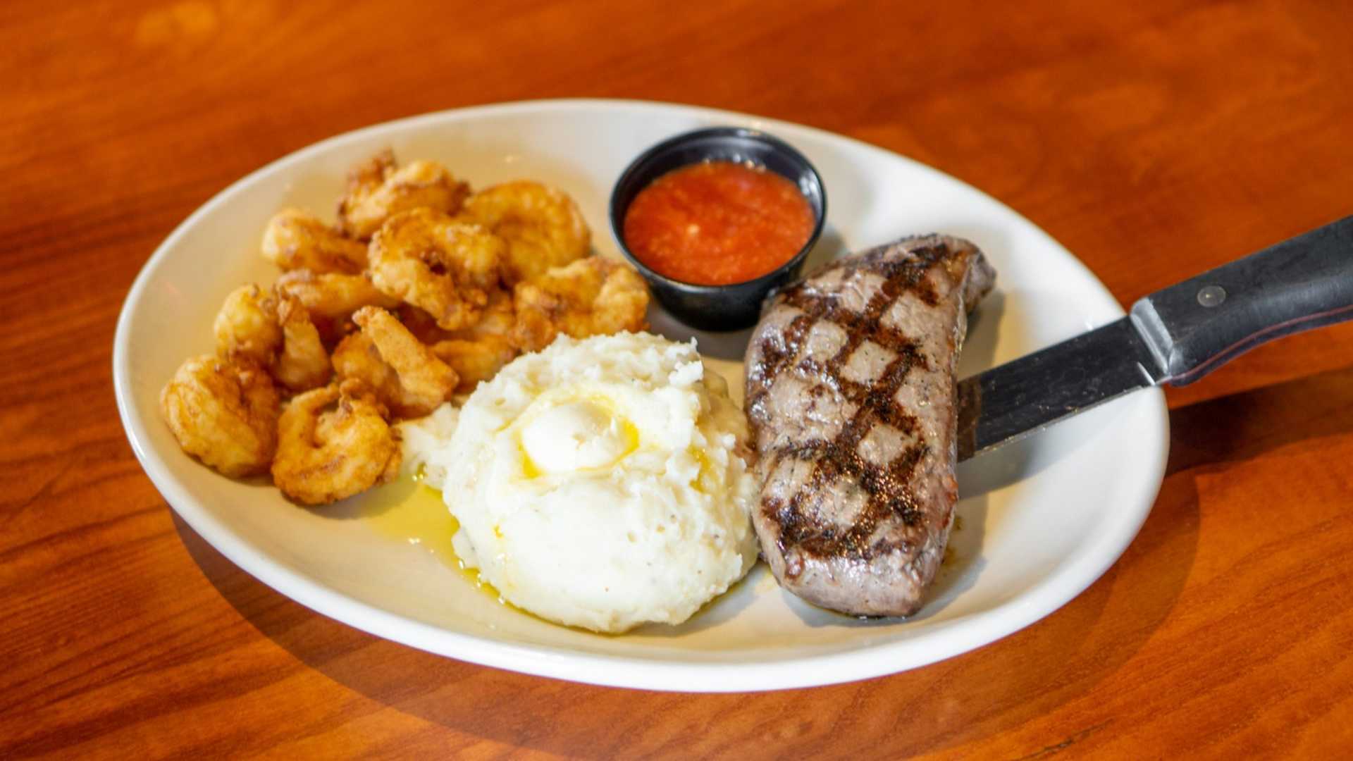 Order Sirloin & Fried Shrimp Combo food online from Kickback Jack's store, Southern Pines on bringmethat.com