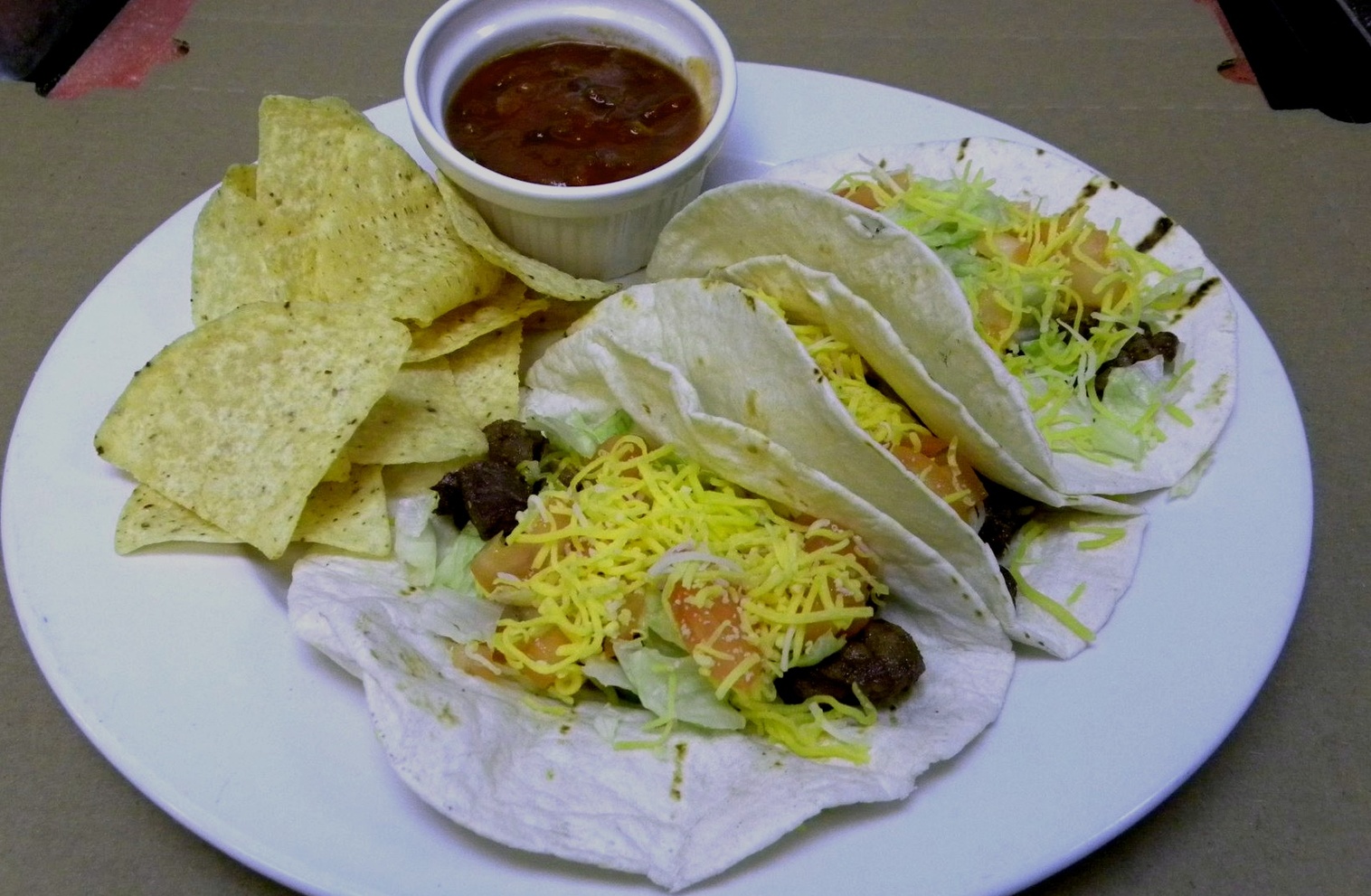 Order Taco Platter w Chips and Salsa food online from Evviva Bar & Eatery store, Lisle on bringmethat.com