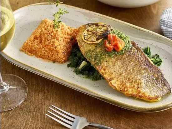 Order Wood Oven Roasted Branzino food online from A Votre Sante store, Los Angeles on bringmethat.com