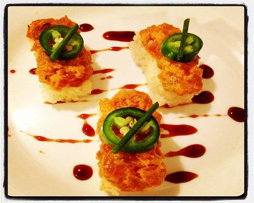Order Spicy Tuna With Crispy Rice (2pcs) food online from Sushi Factory store, Azusa on bringmethat.com