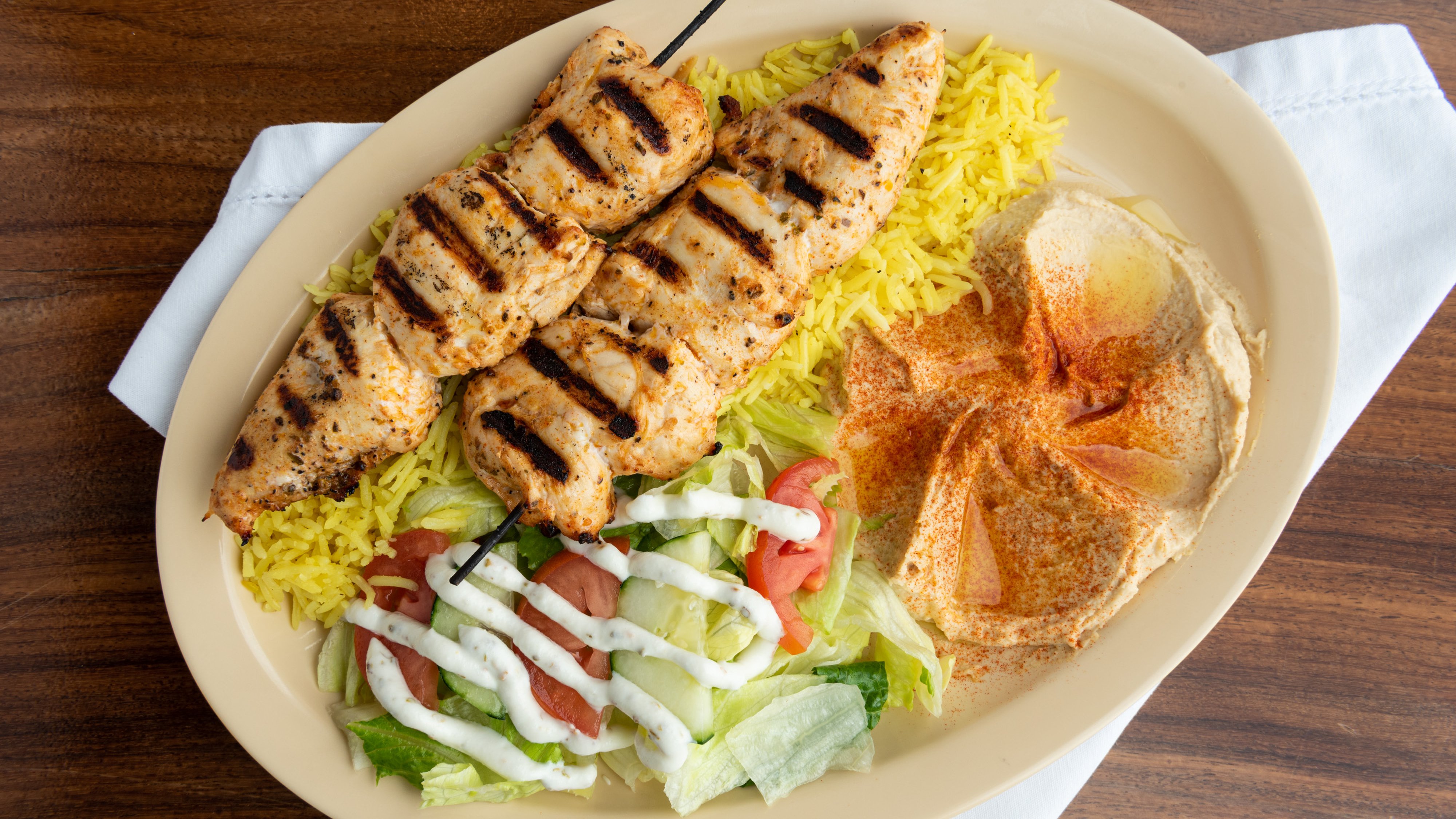 Order 3. Chicken Kabob food online from The Green Olive store, Long Beach on bringmethat.com