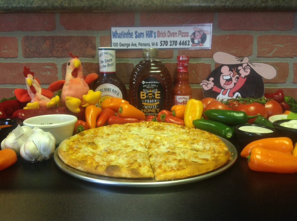 Order Buffalo Chicken Steak Pizza - Mini food online from Whatinthe Sam Hills Brick Oven Pizza store, Wilkes-Barre on bringmethat.com